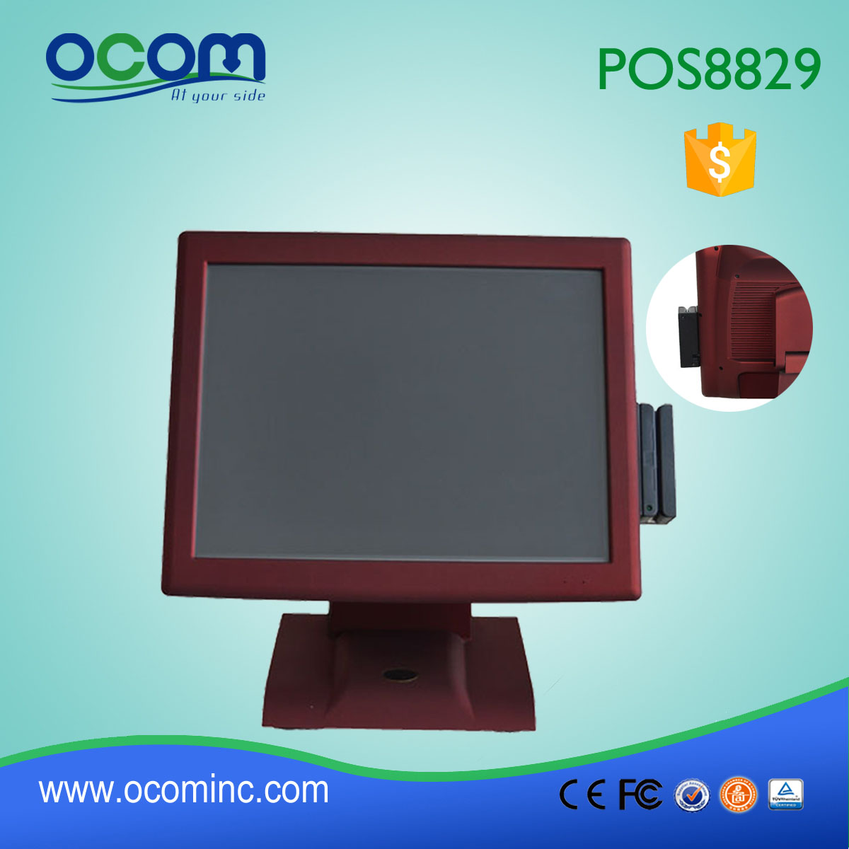 15 inch All-in-one POS Machine, Magnetic card reader, LCD customer display, wifi optional POS8829
