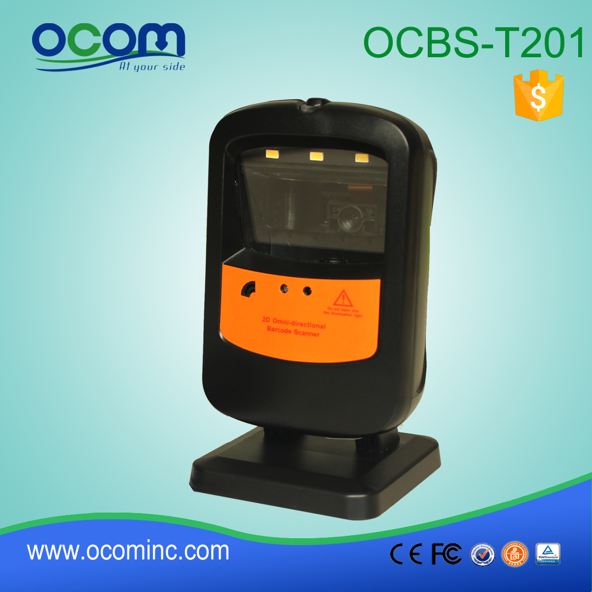 Omni-directionele 2D hand-gratis barcodescanner OCBS-T201