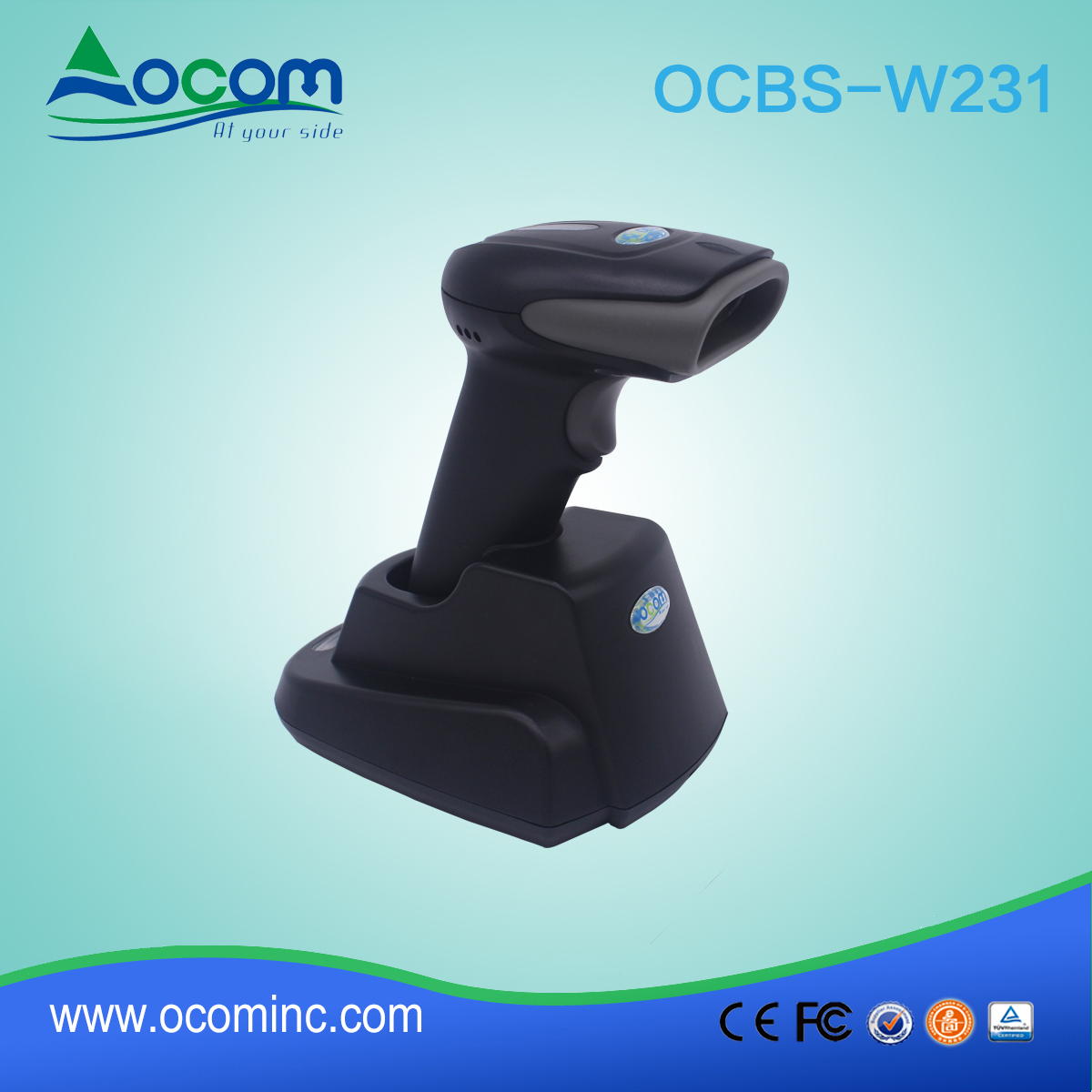 433MHz Wireless Barcode Scanner with USB Cradle Receiver Charging Base