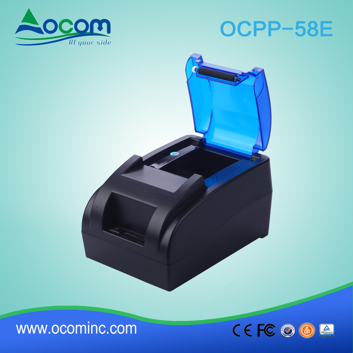 Imprimante de reçus thermiques de 58 mm avec adaptateur secteur intégré OCPP-58E-BT