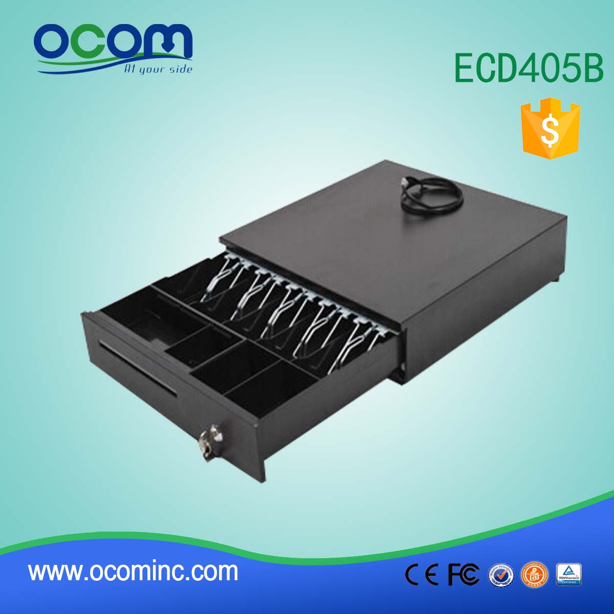 ECD405B Μαύρο μετακινούμενο μετρητά / Θήκη κερμάτων 405mm POS Συρτάρι μετρητών