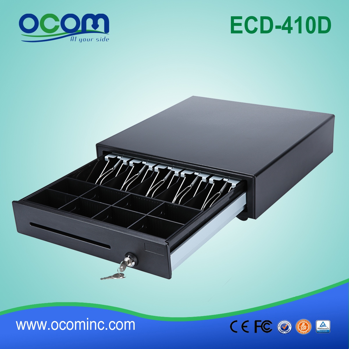 ECD410D Small Black Metal Cash Box for POS System
