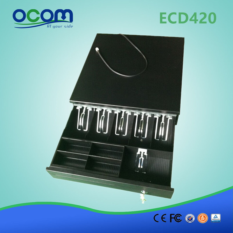 ECD420 المعدنية الالكترونية الأسود RJ11 مربع نقاط البيع درج النقود 12V / 24V اختياري