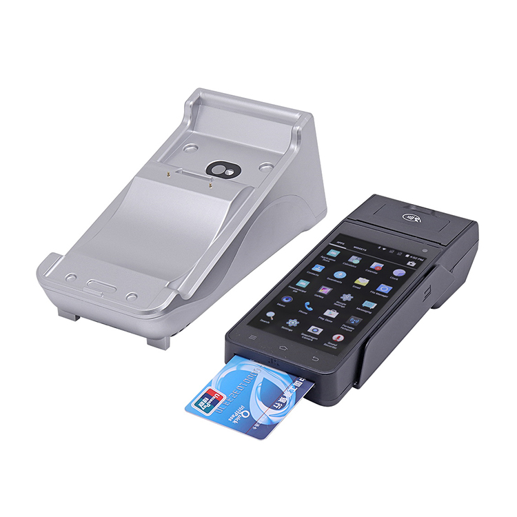 Handheld android pos terminal with printer and charging base