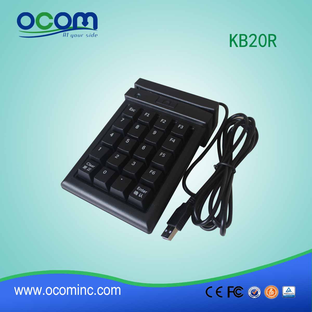 KB20R قارئ بطاقة الشريط المغناطيسي مع 20 لوحة مفاتيح pinpad لثلاثية المسارات