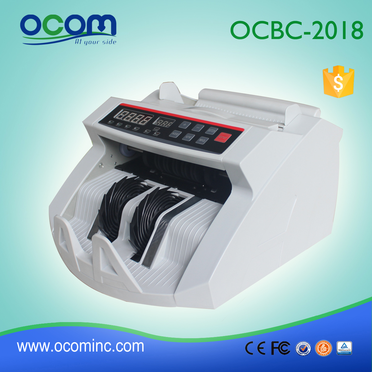 Machine de comptage de monnaie d'argent de billet de banque d'argent avec Fucntion OCBC-2108 de détection de faux