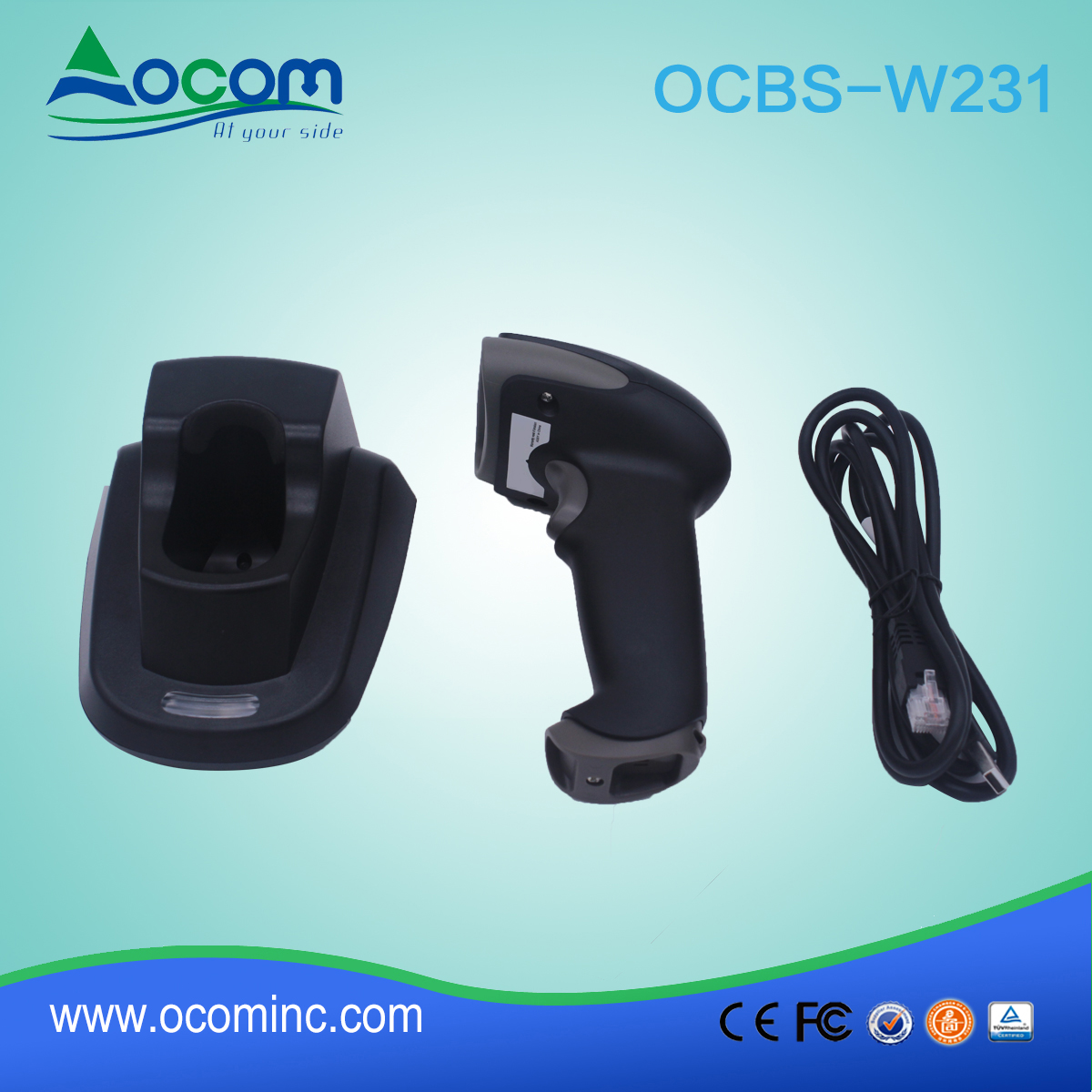 (OCBS-W231) 433MHz 2D wireless Barcode scanner con culla in vendita