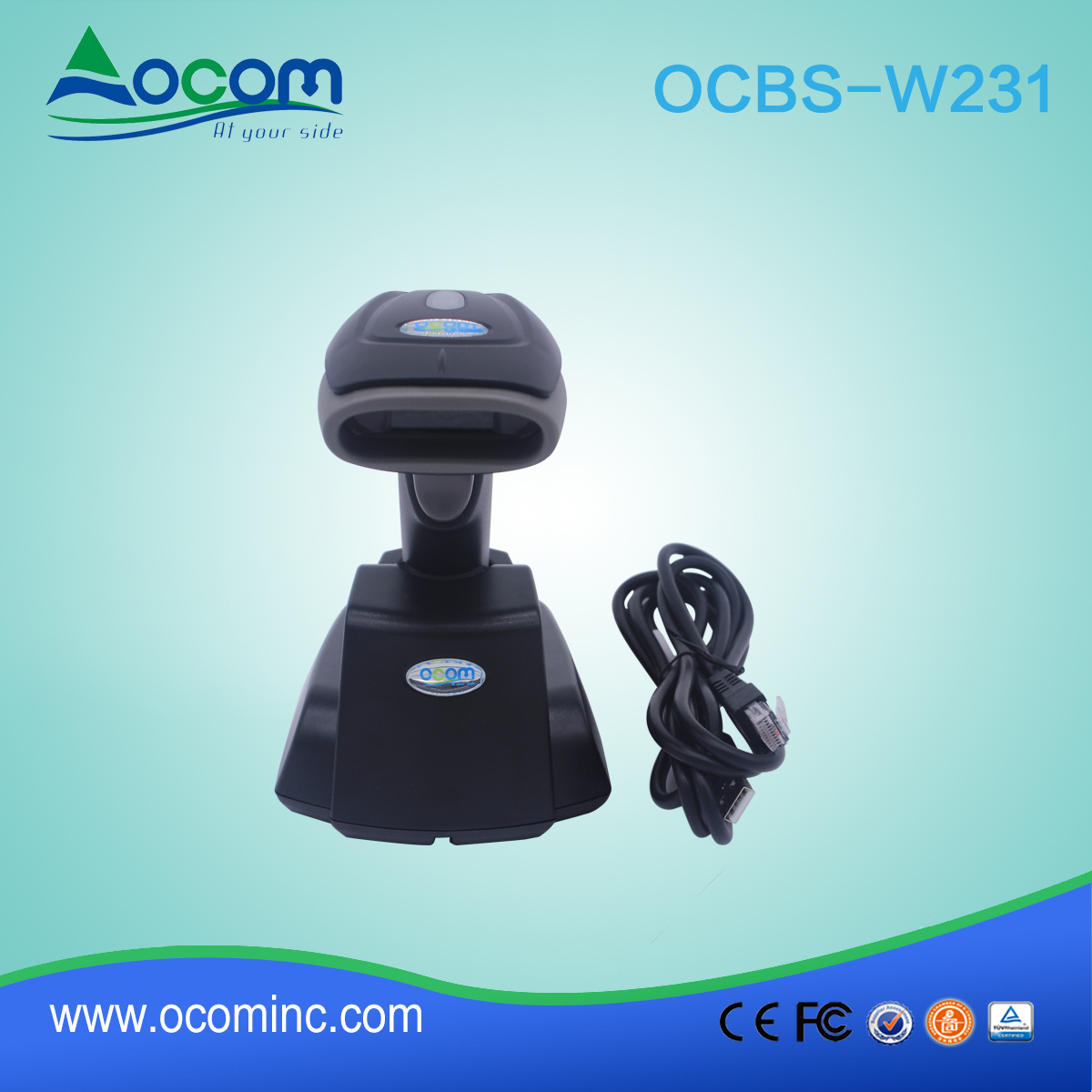 (OCBS-W231) Palmare 433MHz wireless QR code 2D Barcode scanner con culla