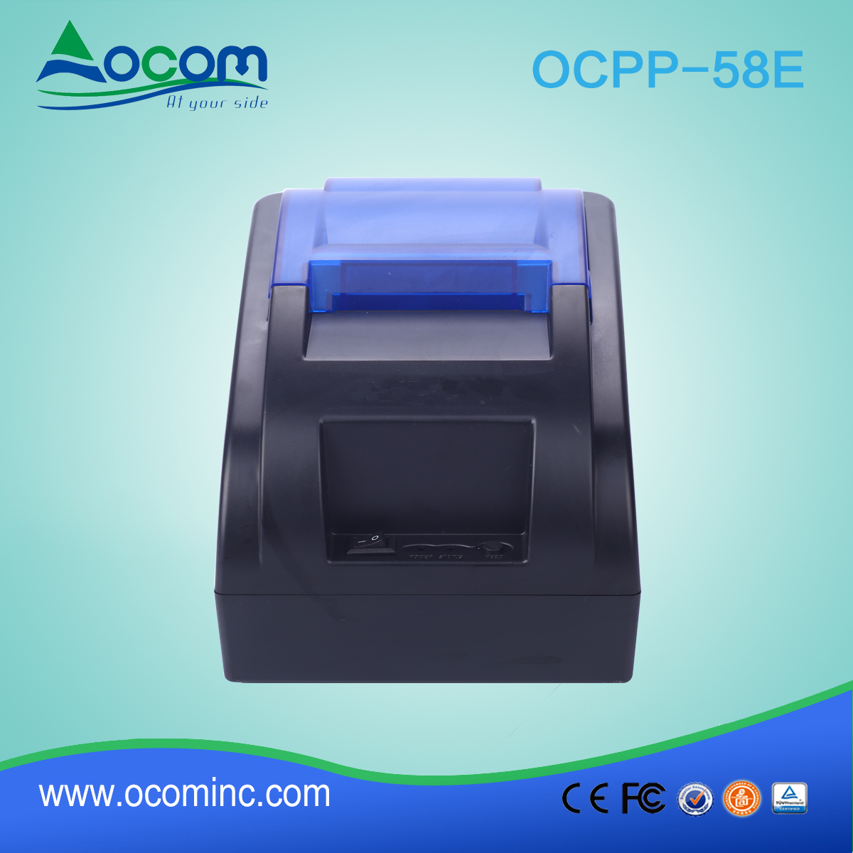 Impresora térmica de recibos OCPP-58E de 58 mm con adaptador de corriente incorporado