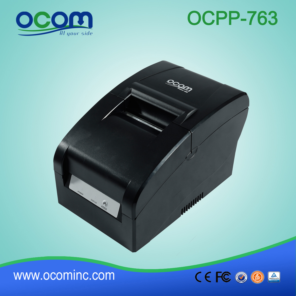 OCPP-763迷你冲击点阵打印机，76mm宽纸张尺寸，用于收款机