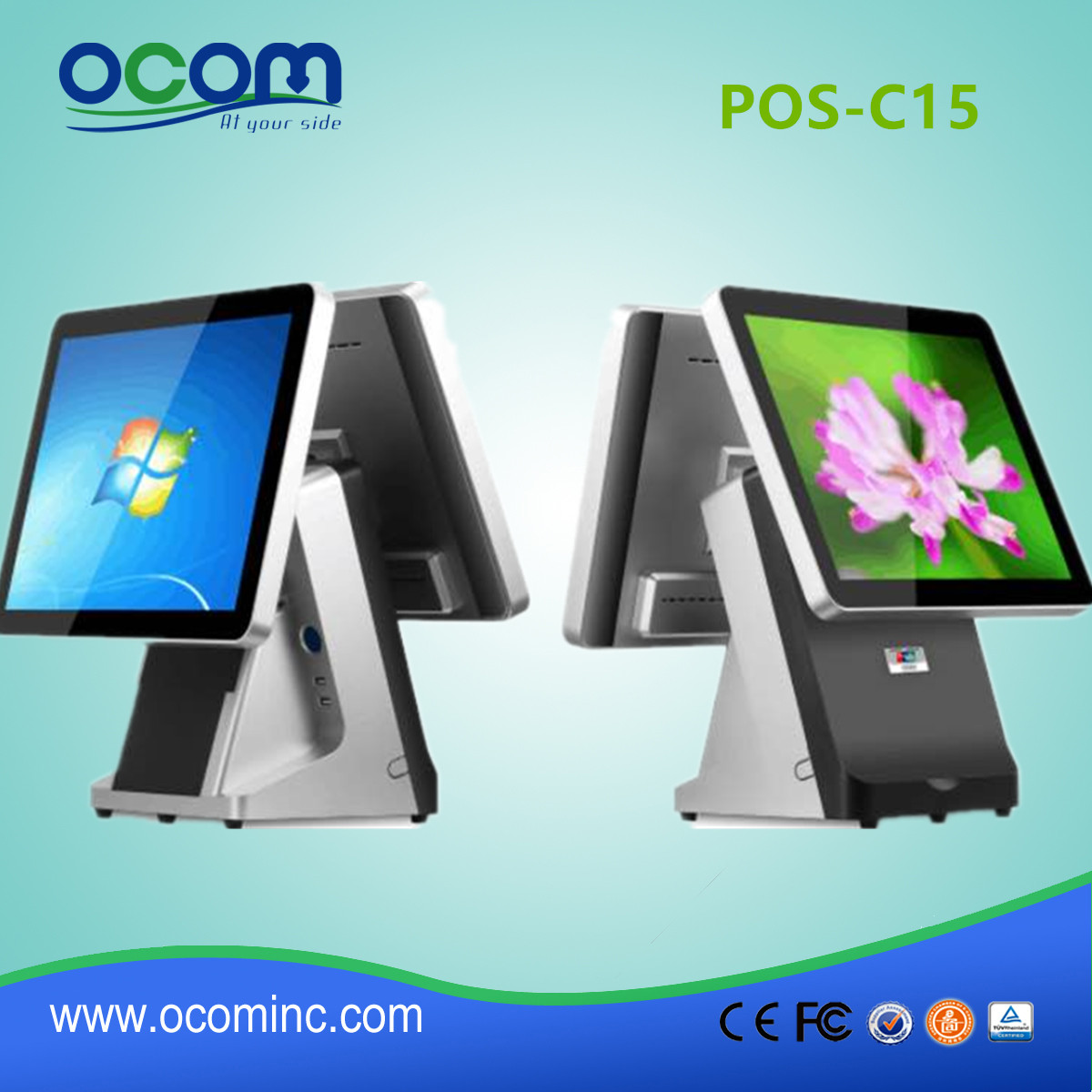 POS-C15-China factory wholeset pantalla dual de escritorio pos máquina