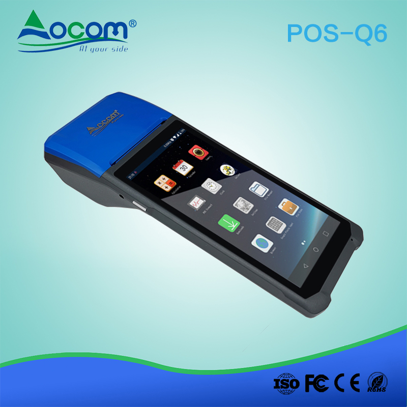 POS-Q5/Q6 2GB RAM touch screen portable 4g gprs nfc android pos terminal with printer