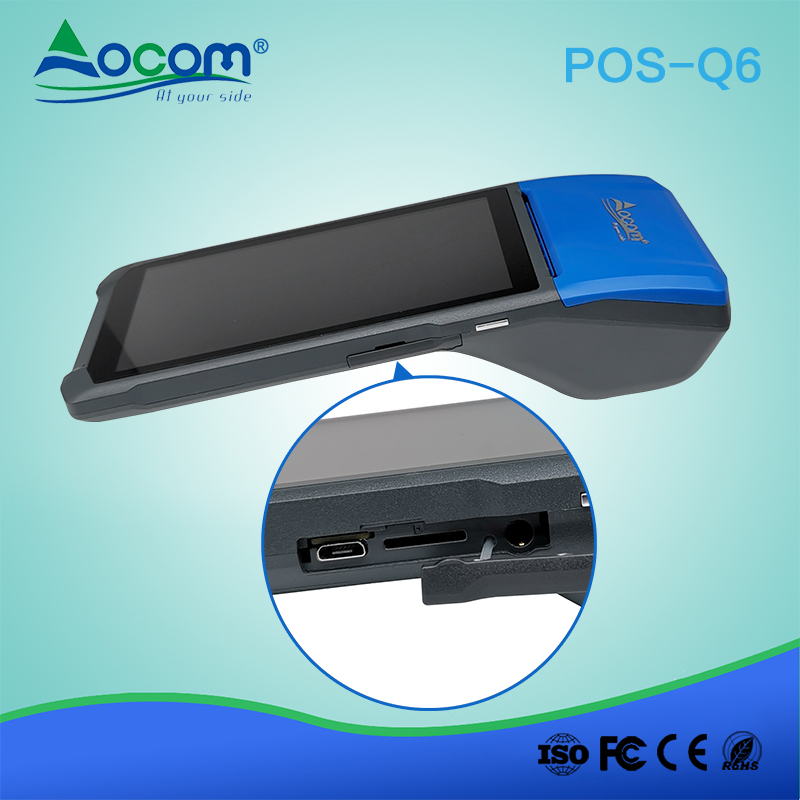 POS-Q5/Q6 2GB RAM touch screen portable 4g gprs nfc android pos terminal with printer