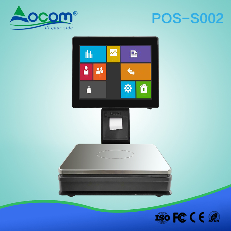 POS-S002 15" touch screen all in one pos machine with electronic weighing scales