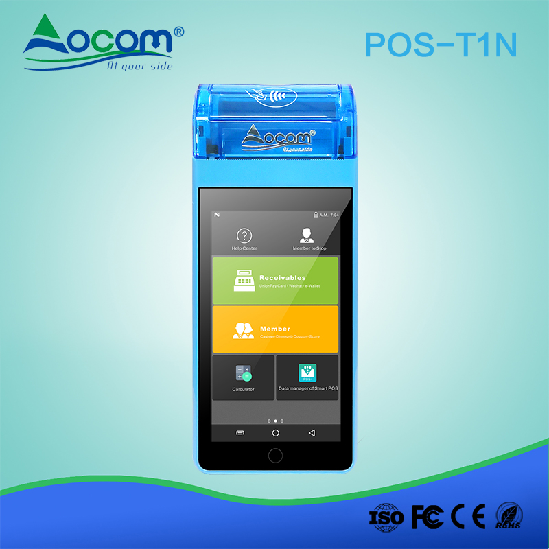 POS -T1N شاشة تعمل باللمس المحمولة 4G جي بي إس NFC الكل في واحد الروبوت pos الطرفية مع الطابعة