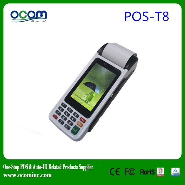 POS-T8 feita no dispositivo de pos handheld android china EMV 3G com impressora MSR NFC