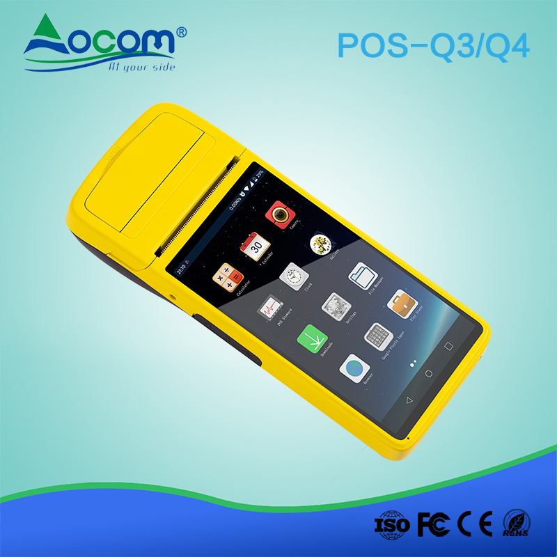 Q3 / Q4 3G شاشة تعمل باللمس الذكية mprare gprs المحمولة pos محطة مع الطابعة