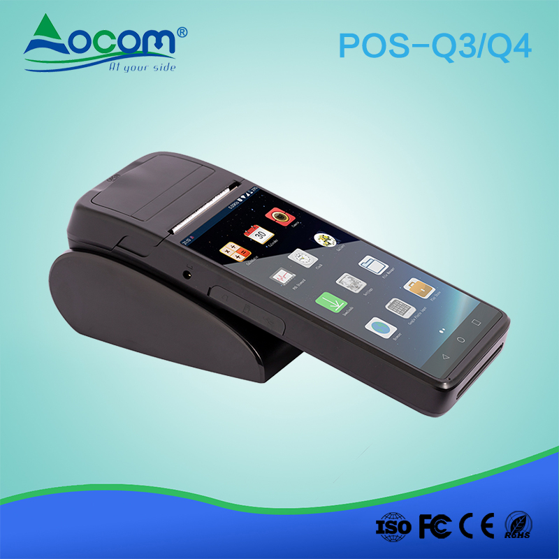 Q3 / Q4 5.5 "4G wifi portátil de mano nfc android pos terminal con impresora