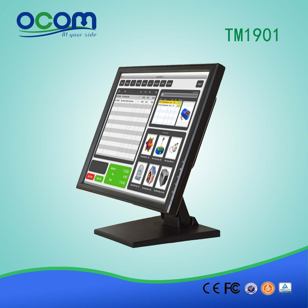 TM1901 19 "affichage d'affichage d'écran tactile avec la base érigée