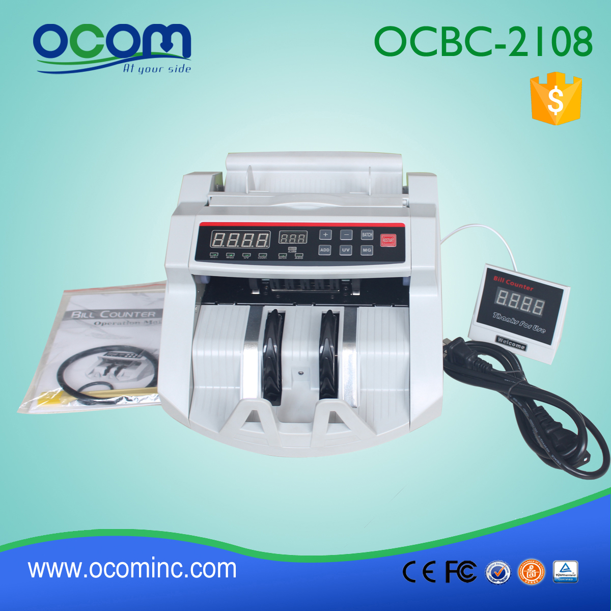 high speed currency counter banknote detector with UV+MG (OCBC-2108)