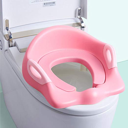 Kinder Premium Komfortable Töpfchen WC Training Sitz mit Griff Weiches PU-Kissen (pink)