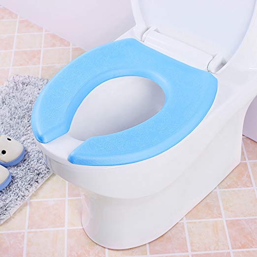 PU Foam Waterproof Toilet Seat Cushion Paste-type Washable Closestool Mat Pad, U-Shape Blue