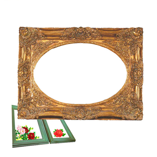 仿黄铜PU镜框，设计独特装饰镜框，椭圆形雕刻镜框
