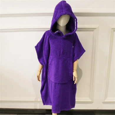 100% Cotton Terry Cloth Surf Poncho Hooded Towel With Pocket For Children
