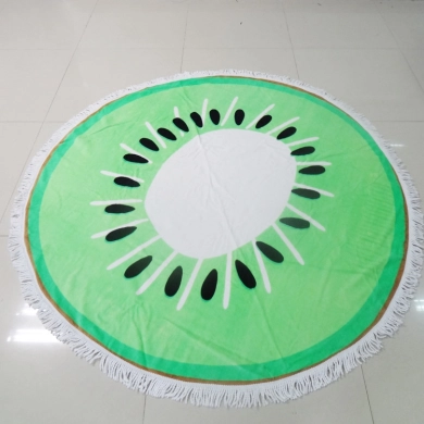 100% cotton velour reactive printed round beach towel with tassel