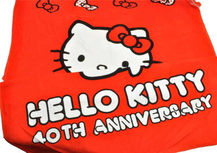 定制促销割绒活性印花Hello Kitty的沙滩巾