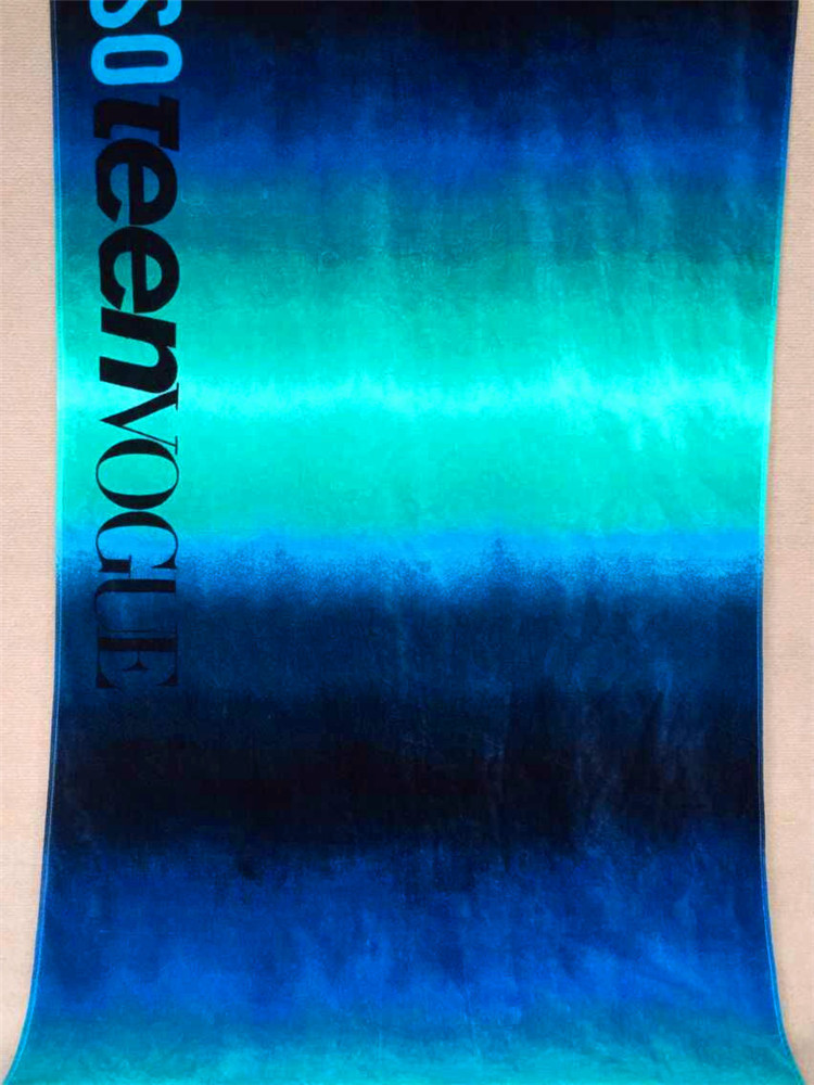 海军蓝色沙滩巾，纯棉割绒活性印花沙滩巾，