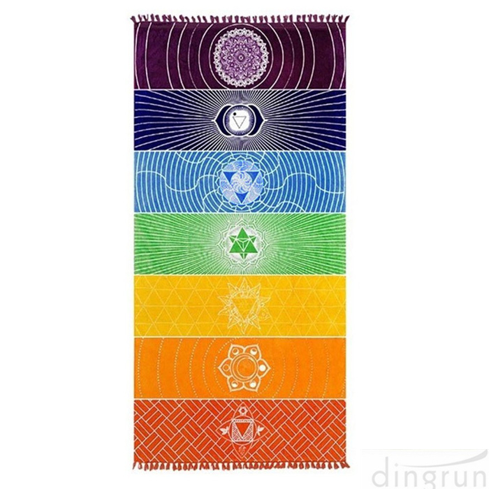Пляжное полотенце-одеяло Rainbow Yoga с кисточками
