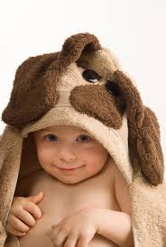 lovely baby hooded towel in dog shape
