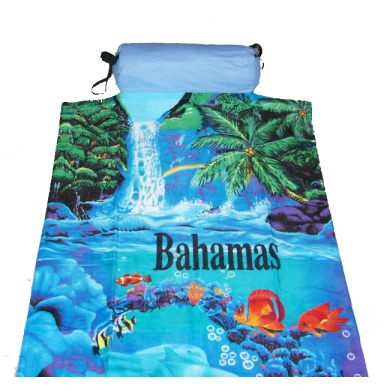 100% cotton reactive printing beach towel with pillow