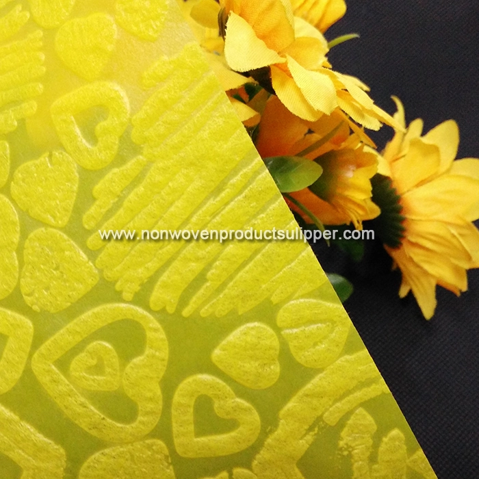 Yellow Heart-shaped Embossing GT-HSTE01 PP Spunbonded Non Woven Gift Packaging Materials On Sales