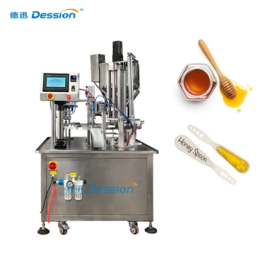 China Dession 7g 10g Honey Spoon Filling Sealing Machine With Automatic Feeding System
