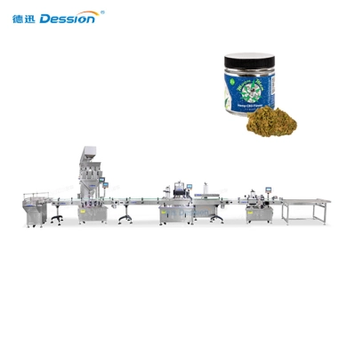 Dession Electronic Scale Weighing CBD Hemp Flower Jar Filling Capping Labeling Machine