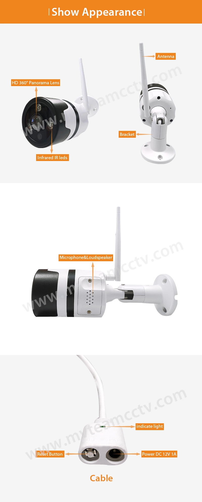 3MP 2MP Outdoor Waterproof Bullet IR Day and Night 360 Degree Panorama VR Wifi Camera