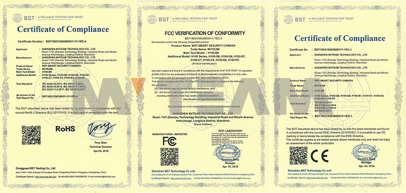 CE, Rohs, FCC Certificates