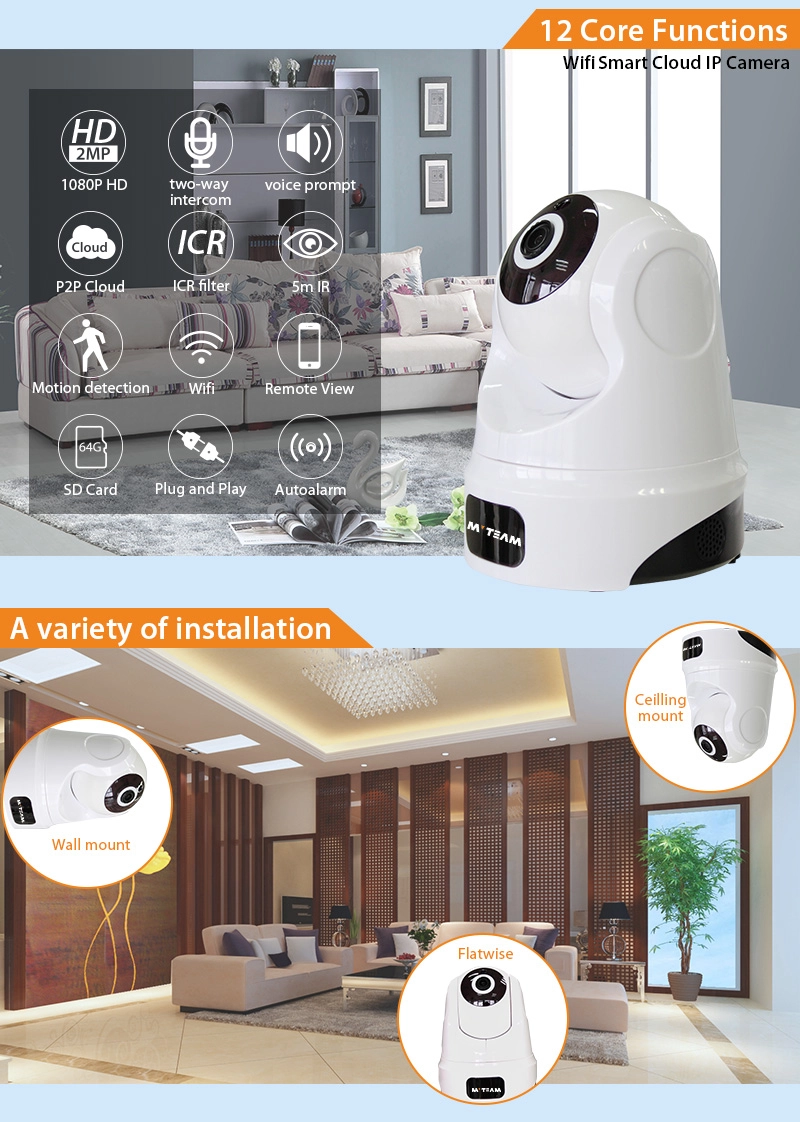 Quick and Easy Setup 1080P 2MP Wireless Wifi Home Security Camera(H100-C8)