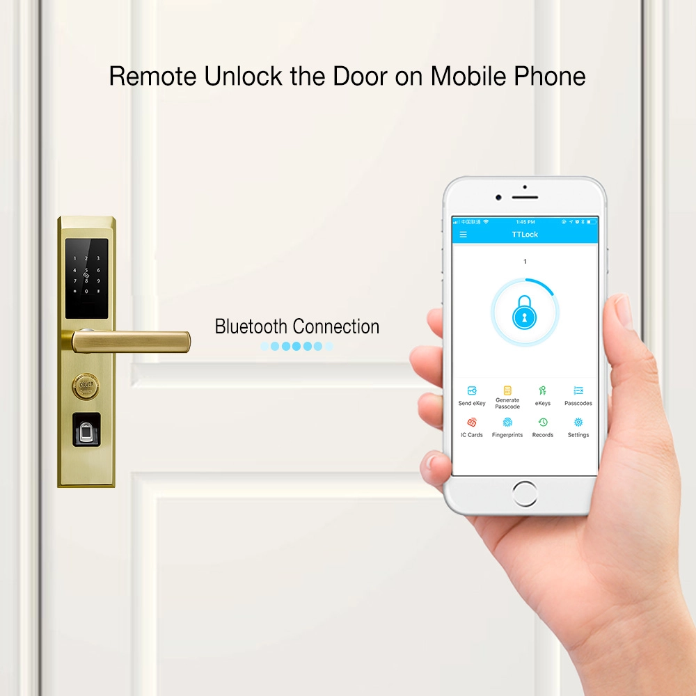 Phone Door Lock For Home Hotels Apartment Fingerprint Keyless Entry Door Lock with Bluetooth Enabled, Auto Lock, Battery Backup