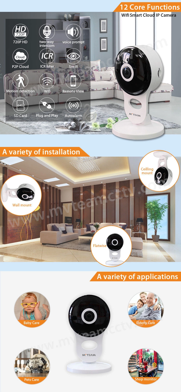 Housekeeping P2P Wifi IPC HD 720P 1MP Wireless Security Cameras(H100-A1)