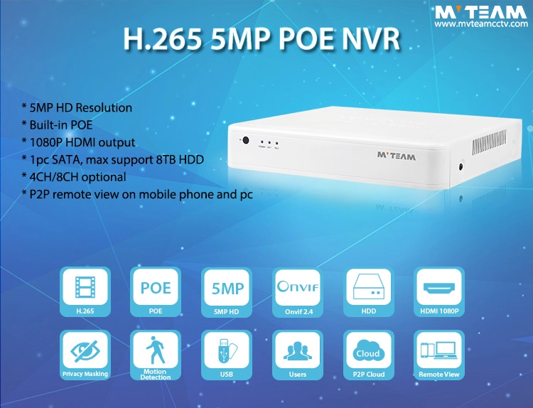 H.265 8CH POE NVR System 5MP  CCTV Security Surveillance NVR POE 8 Channelth Built-in POE