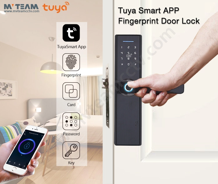 Smart Home Intelligent Door Lock WiFi Keyless Fingerprint Biometric Door Handle Lock With Tuya Or TTLock APP