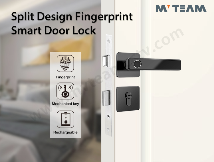 MVTEAM分体式设计智能门锁智能家居防盗门把手指纹锁（带机械钥匙）
