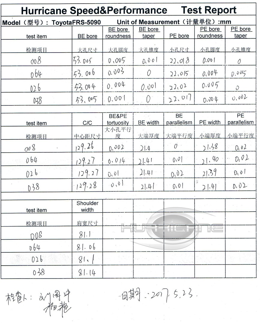 dimension test report for Toyota FRS h beam connecting rods