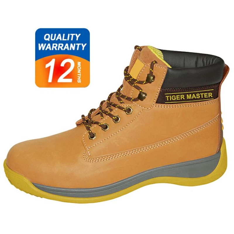 China 0132 Yellow split nubuck leather PU injection steel toe puncture proof safety boots manufacturer