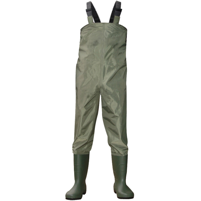 slip resistant water proof polyester PVC fishing chest waders with pvc work  boots