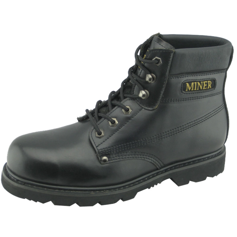 China Corrected leather rubber sole goodyear safety boots with steel toe manufacturer