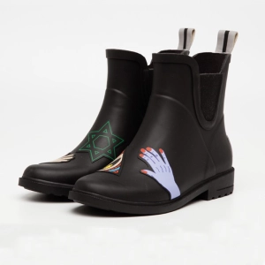RB-004 Black tornozelo botas de borracha de chuva para as mulheres
